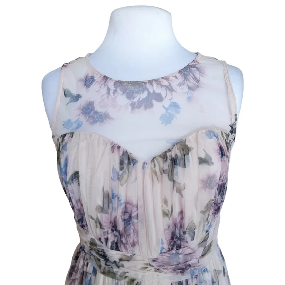 Candalite Dusty Pink Floral Mesh High Neck Maxi Dress Women's Size S - Picture 5 of 11